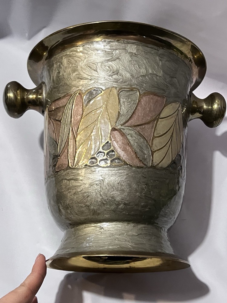 Solid Brass Vintage Wine Cooler/Planter – Embossed Cachepot