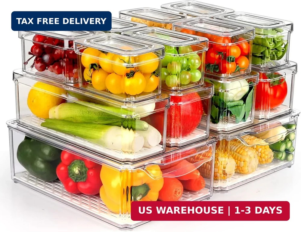 ZIJUND 14 Pack Fridge Organizer, Stackable Refrigerator Organizer Bins with Lids