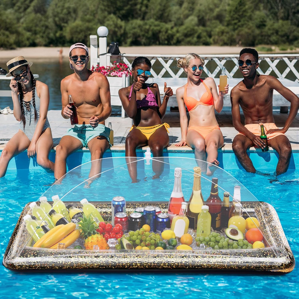 8 Pcs Glitter Inflatable Serving Bar Kit Includes 2 Salad Buffet Tray with Drain