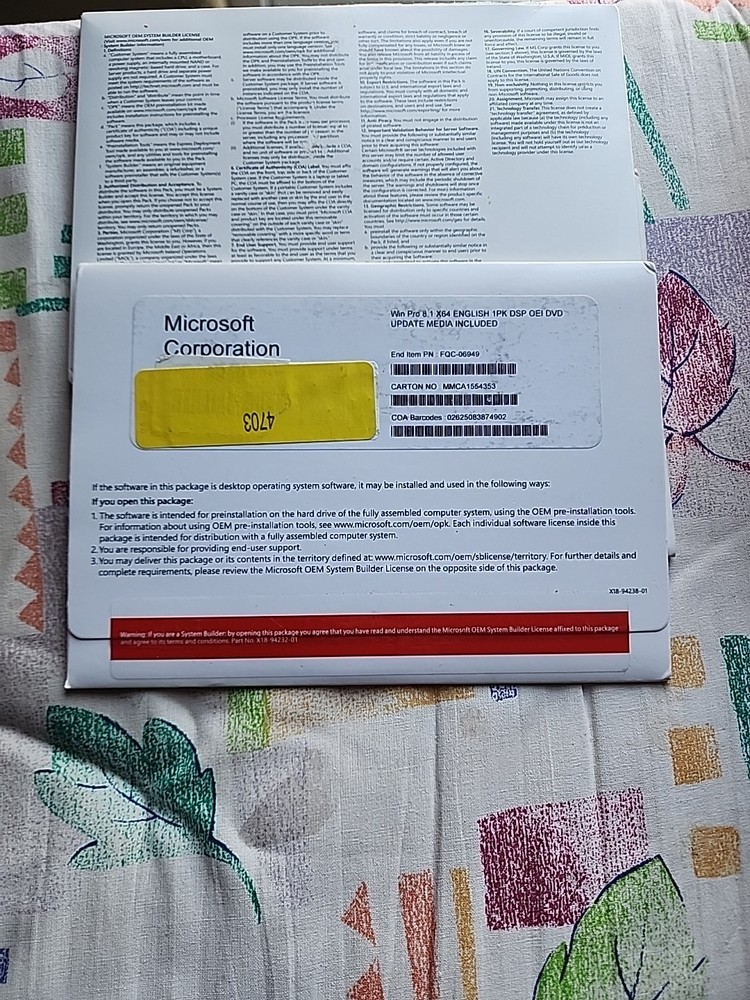 Microsoft Windows Pro 8.1 64 Bit Update Media Included