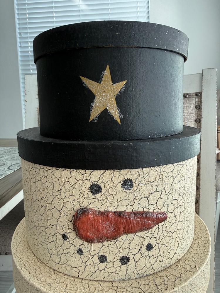 Primitive Snowman Round Stacking/Nesting Boxes - 4 Boxes