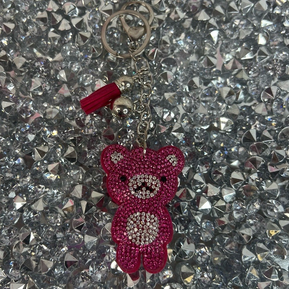 Pink Crystal Teddy Bear Keychain