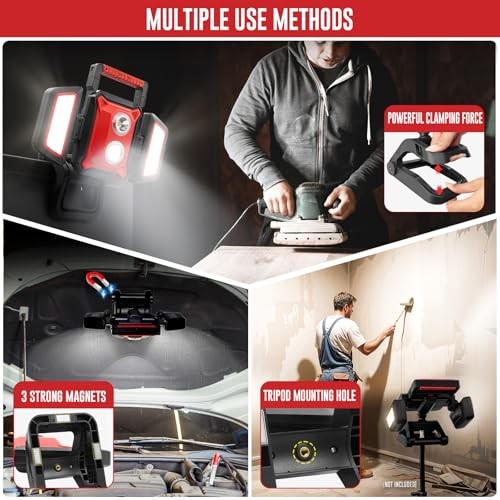 40W Rechargeable Work Light, 4000LM Magnetic Work Light, Foldable&360°