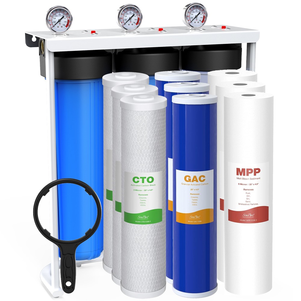 3-Stage Whole House Water Filtration System 20x4.5" Big Blue Housing 5μm Filters