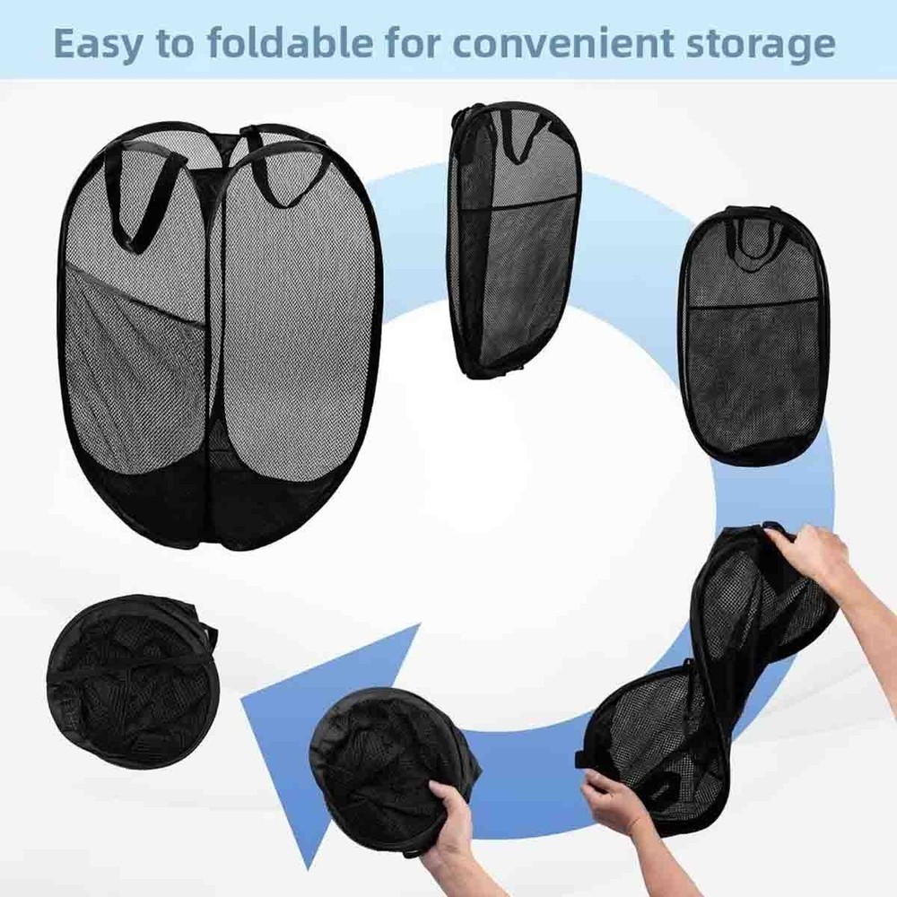 Convenient and practical foldable mesh pop-up laundry basket (Black | 2-Pack)