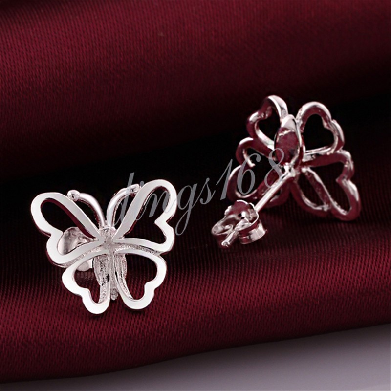 Classic Solid 925 Sterling Silver See-Through Butterfly 13mm Stud Earrings T872