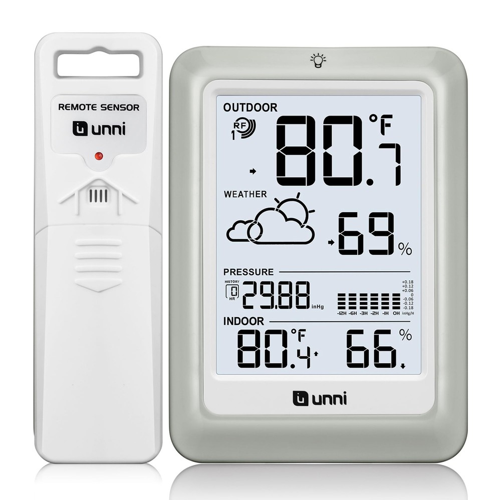 Wireless Weather Stations, with 330ft Range Sensor and Medium, White+Grey