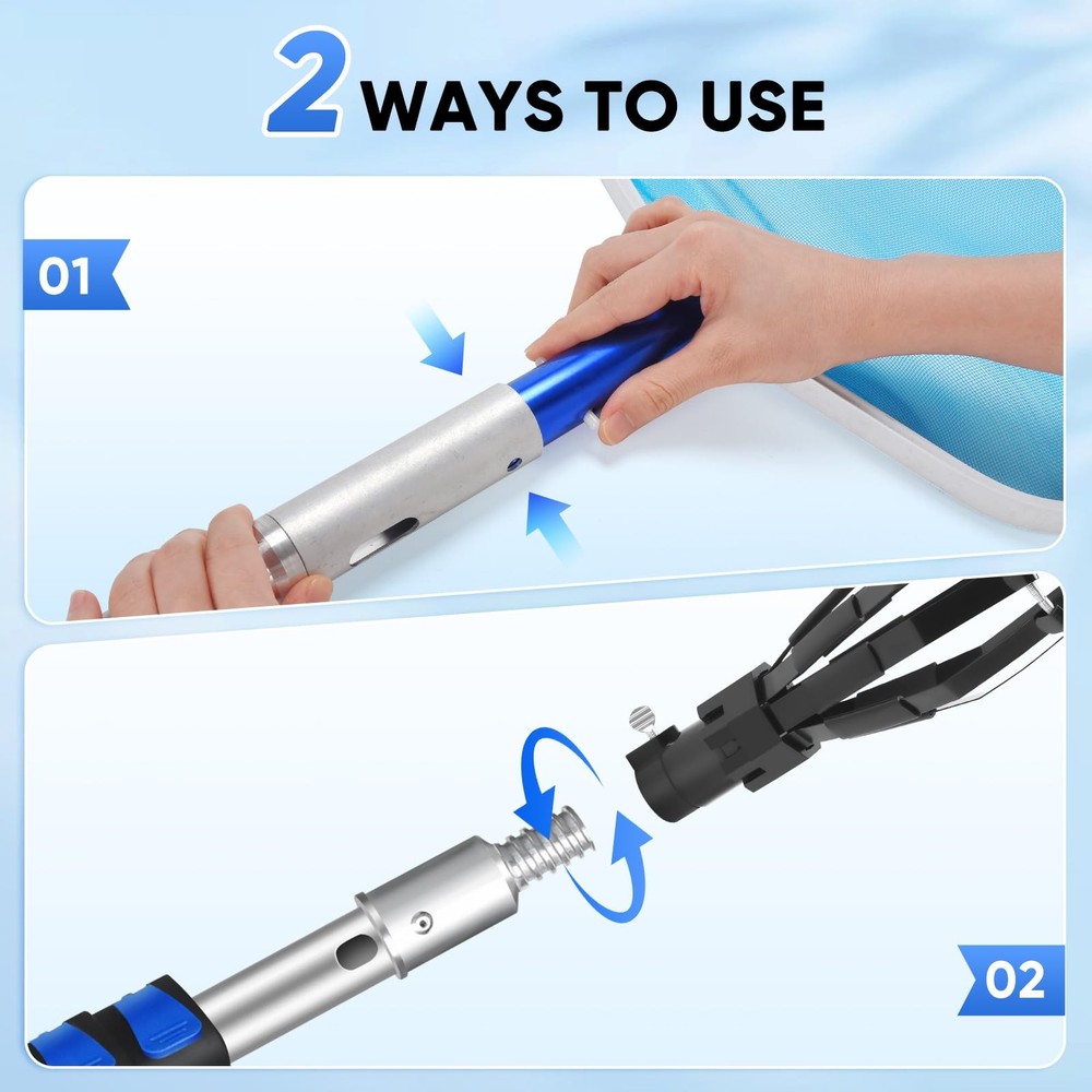 16FT Reach Aluminium Telescoping Pool Pole 4 Baffle Locks Universal