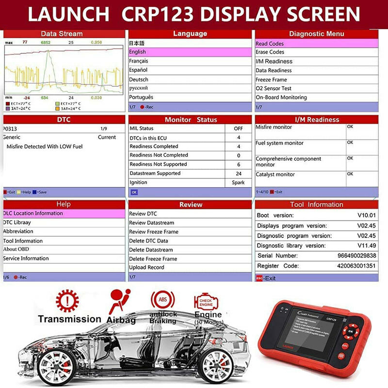 LAUNCH CRP123 Car OBD2 Scanner Diagnostic Scan Tool ABS SRS Engine Code Reader