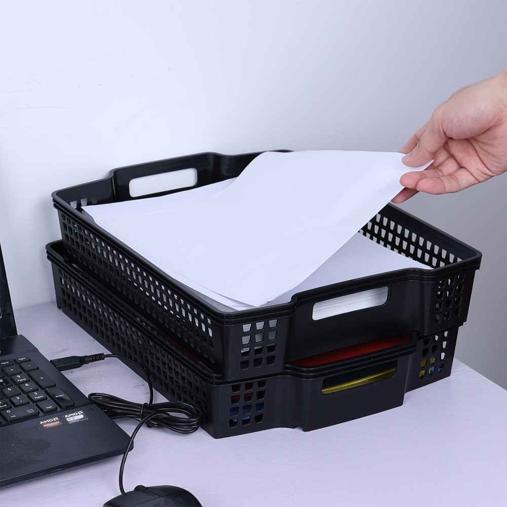 6 Pack A4 Paper Storage Basket Tray Stackable Office Organizing Black