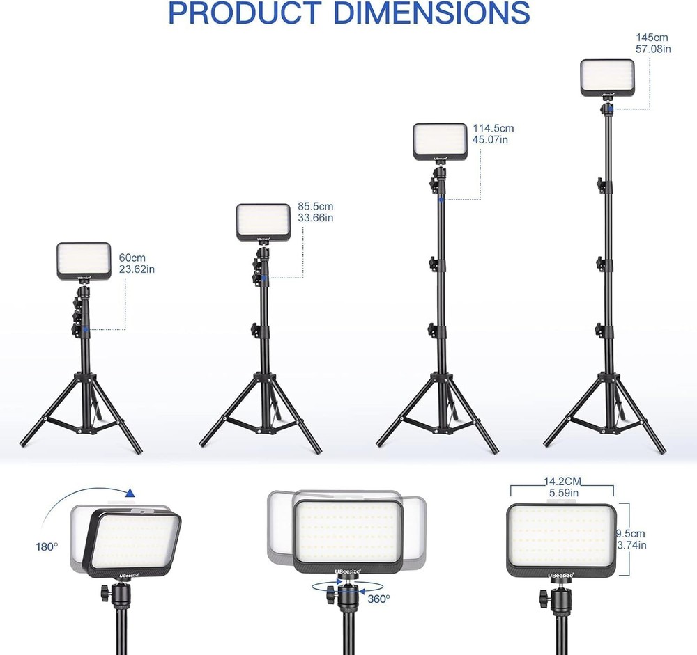 2Pcs Dimmable LED Light Kit with Adjustable Tripod & USB Power for Video Streams