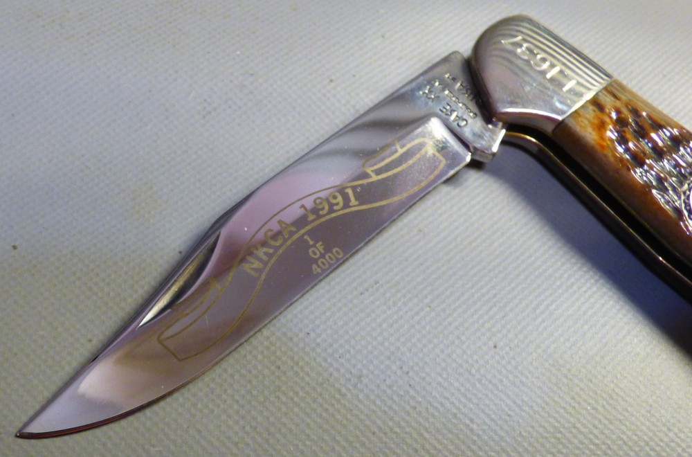 EX+ NEVER SHARPENED CASE XX db61100 BONE HANDLE 1 BLADE 1991 NKCA KNIFE 1/4000