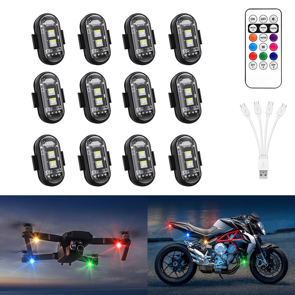 Wireless LED Strobe Lights, 12 Pcs USB Rechargeable Warning Lamp, Anti-Collision