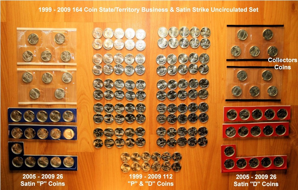 1999 - 2009 Complete 164 State & Territory Quarter P & D BU & Satin Set