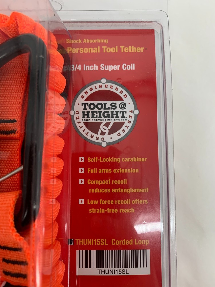 Tools@Height THUNI15SL Corded Loop Tool Tether 3/4" Super Coil 15 lb. Load Limit