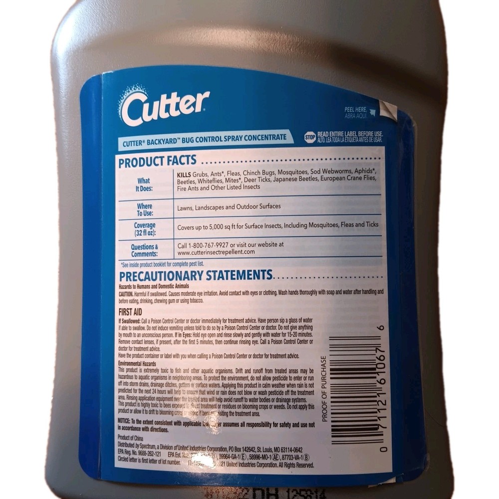 Cutter Backyard Bug Control Spray Concentrate, Fleas,Mosquito Repellent 32 Oz