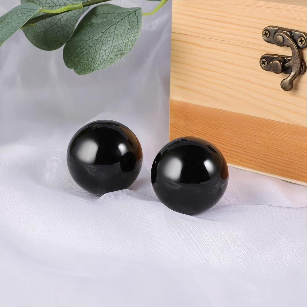 Black Obsidian 2-Inch Baoding Balls for Hand Exercise & Relaxation