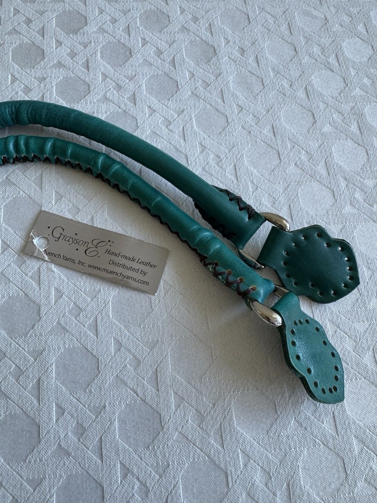 Grayson E Rolled Leather Purse Handles Small Turquoise NEW