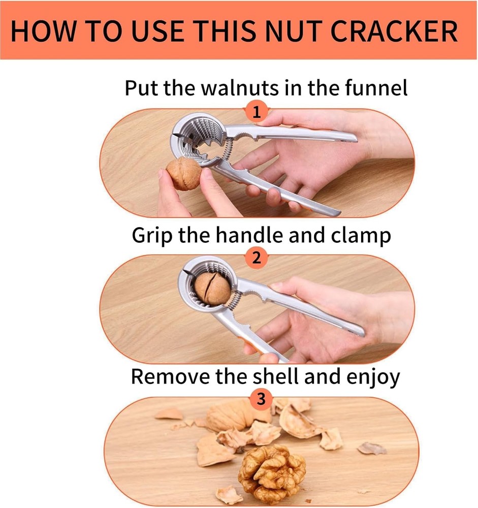 2 PCS Heavy Duty Nut Cracker Tool Funnel Walnut Pecan Cracker Non-Slip Handle