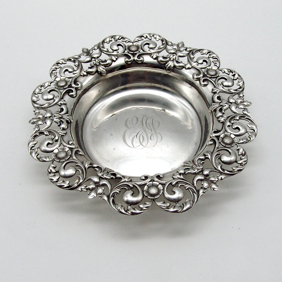 Bottle Coaster Open Work Border Sterling Silver 1890s Mono EFJ