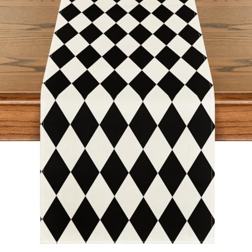 Artoid Mode Beige Diamond Plaid Table Runner, 13" x 72", Table Runner Black
