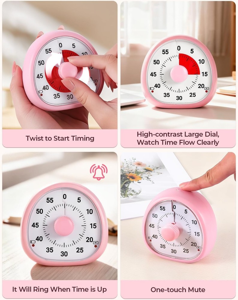 Rechargeable Visual Timer 60 Min Kids Desk Countdown Alarm Clock USB Gym Kitchen