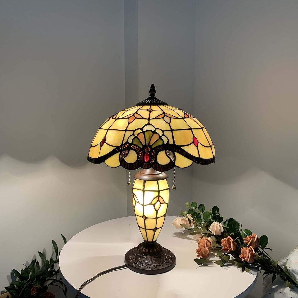 Tiffany Style Stained Glass Table Lamp Lighted Base