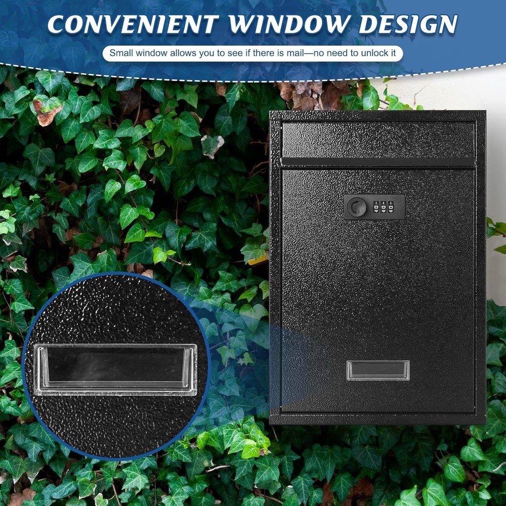 Locking Wall Mount Mailbox, Mail Boxes with Combination Lock for Outside, Sec...