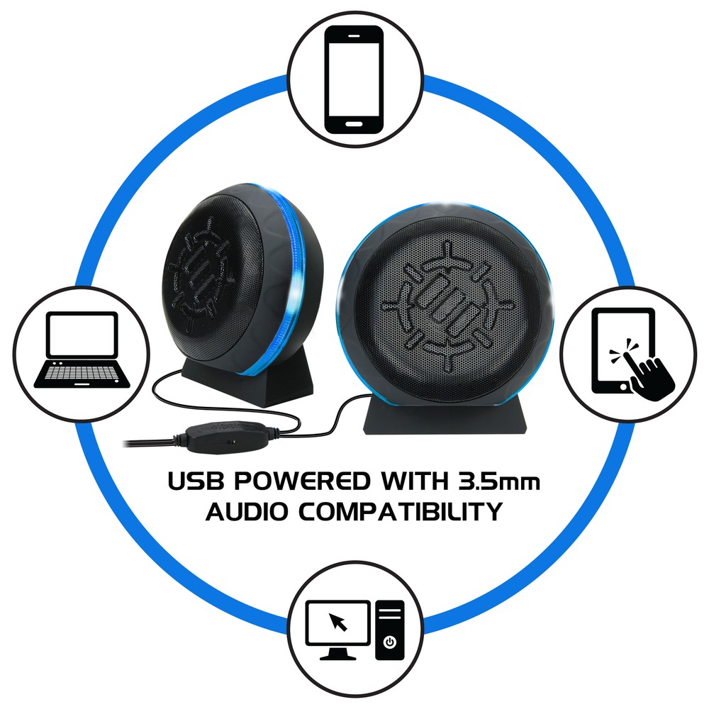 LED Gaming Speakers with In-Line Volume Control & Powerful 5W Drivers