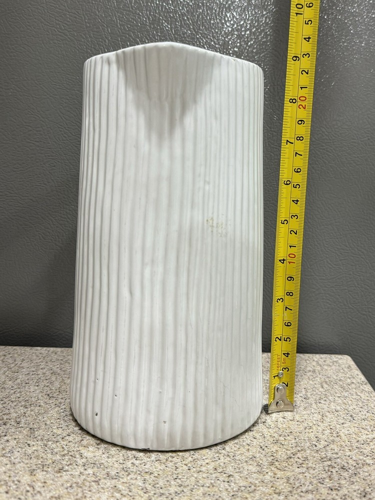 9”x5” White Ceramic Ribbed Pitcher or Vase Decor Unmarked in EUC