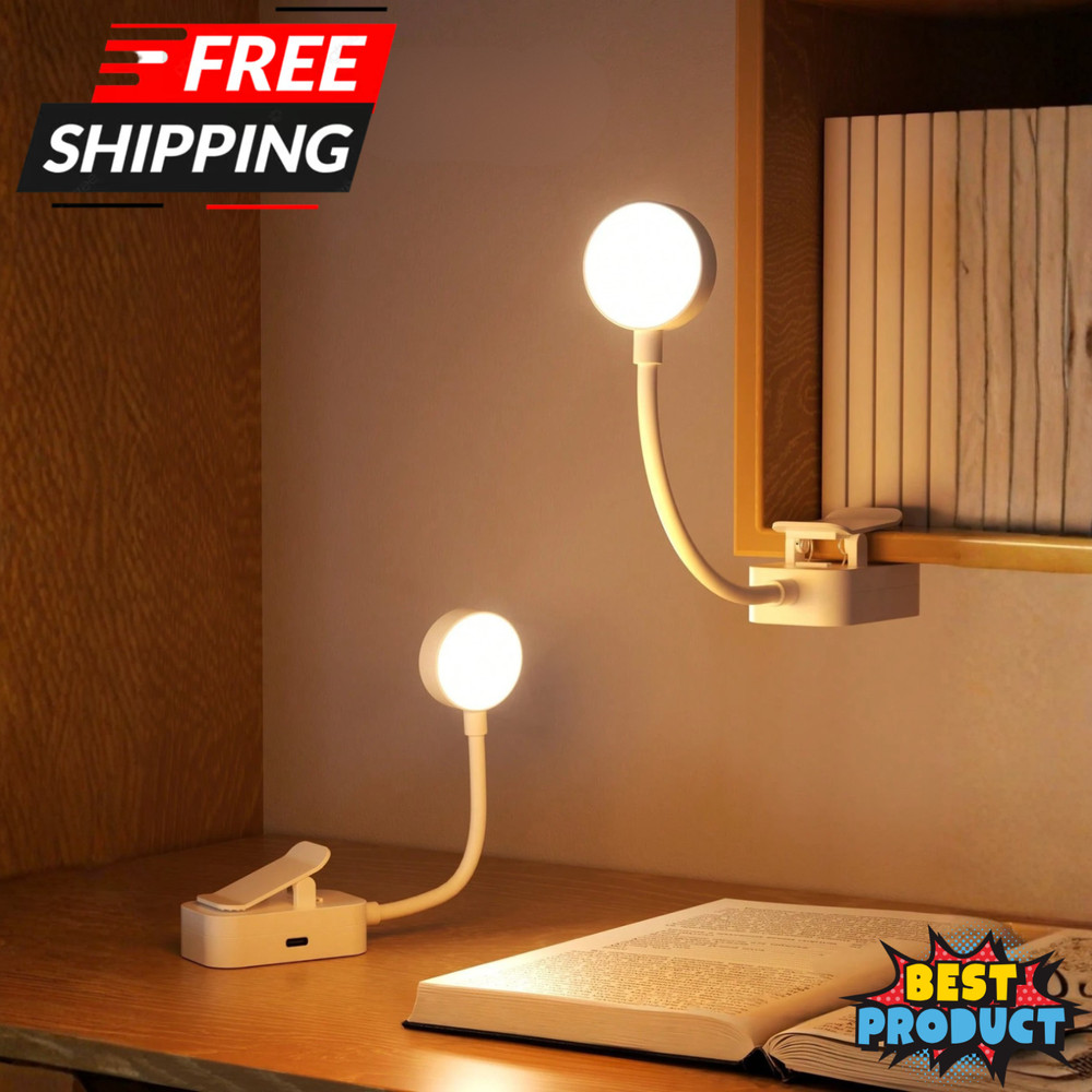 LED Book Light Clip On Reading Lamp USB Rechargeable Portable Bed Study Light