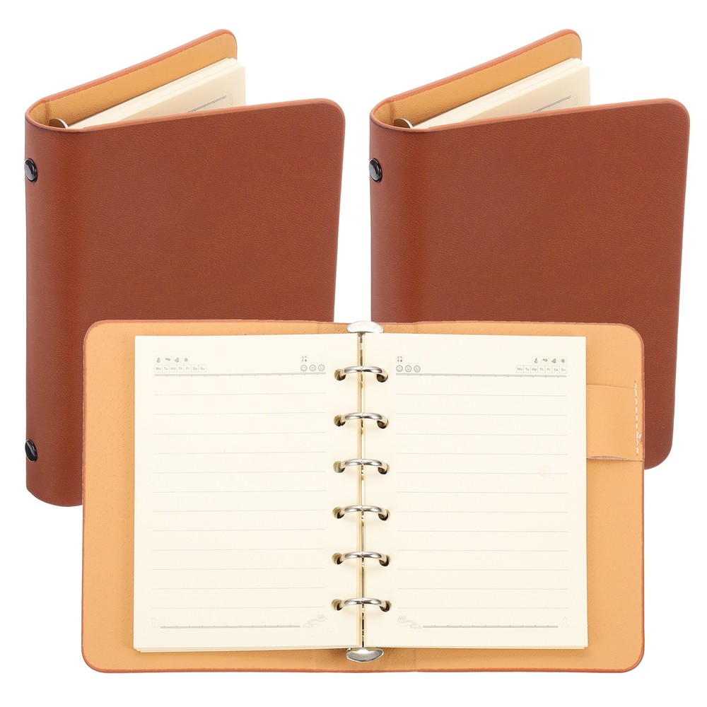 6 Ring Binder Cover 2 Pack A7 Notebook Binder 50 Sheets Line Paper, Brown