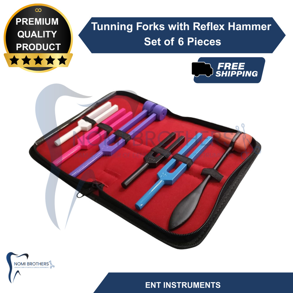 Diagnostic Reflex Percussion Kit 6pcs Tuning Forks Taylor Hammer - COLORED - CE