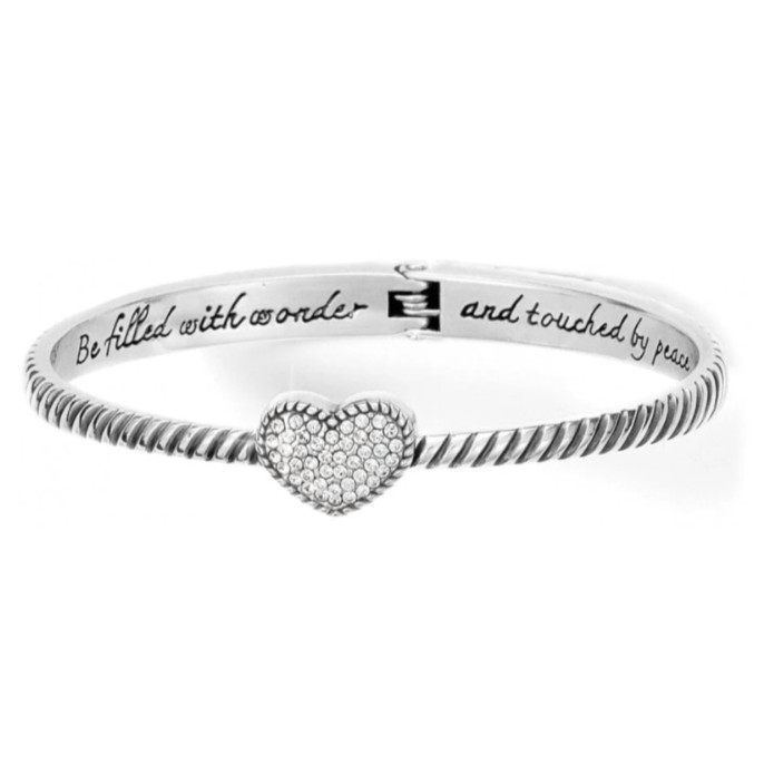 Brighton Celestia Heart Hinged Silver Crystal Bangle Bracelet NWT $72