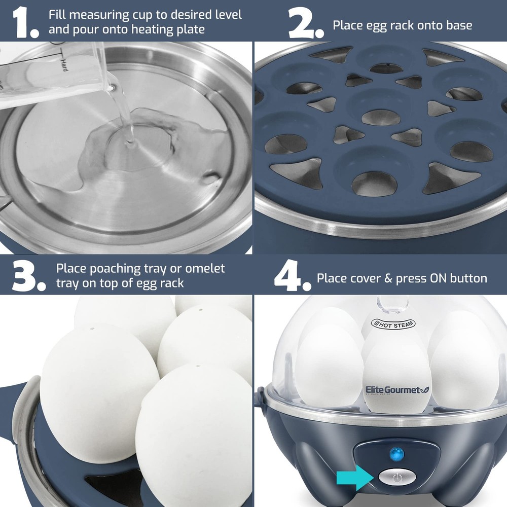 Elite Gourmet Easy Egg Cooker for 7 Eggs Automatic Hard Medium Soft Boiled