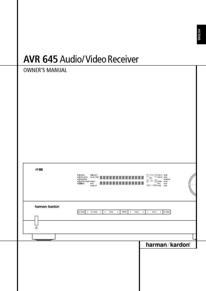 Harman Kardon AVR645 Receiver Owners Manual