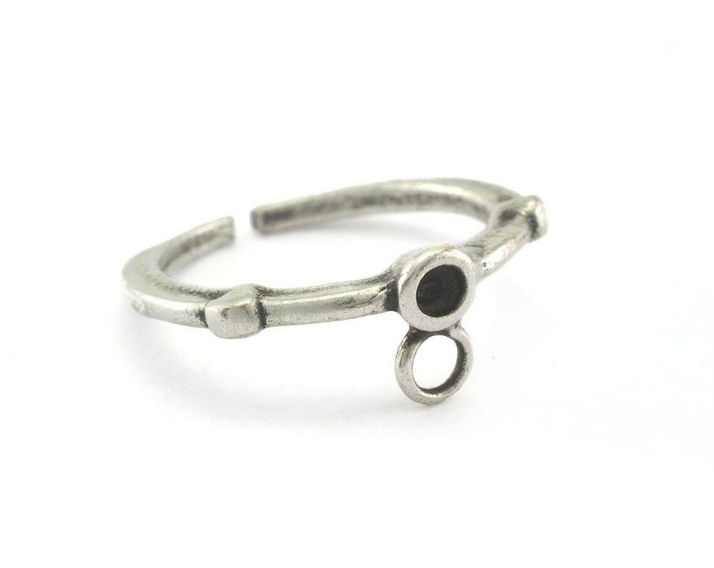 Adjustable Ring Loop Bezel Antique Silver Plated brass 5.5US  size 2665