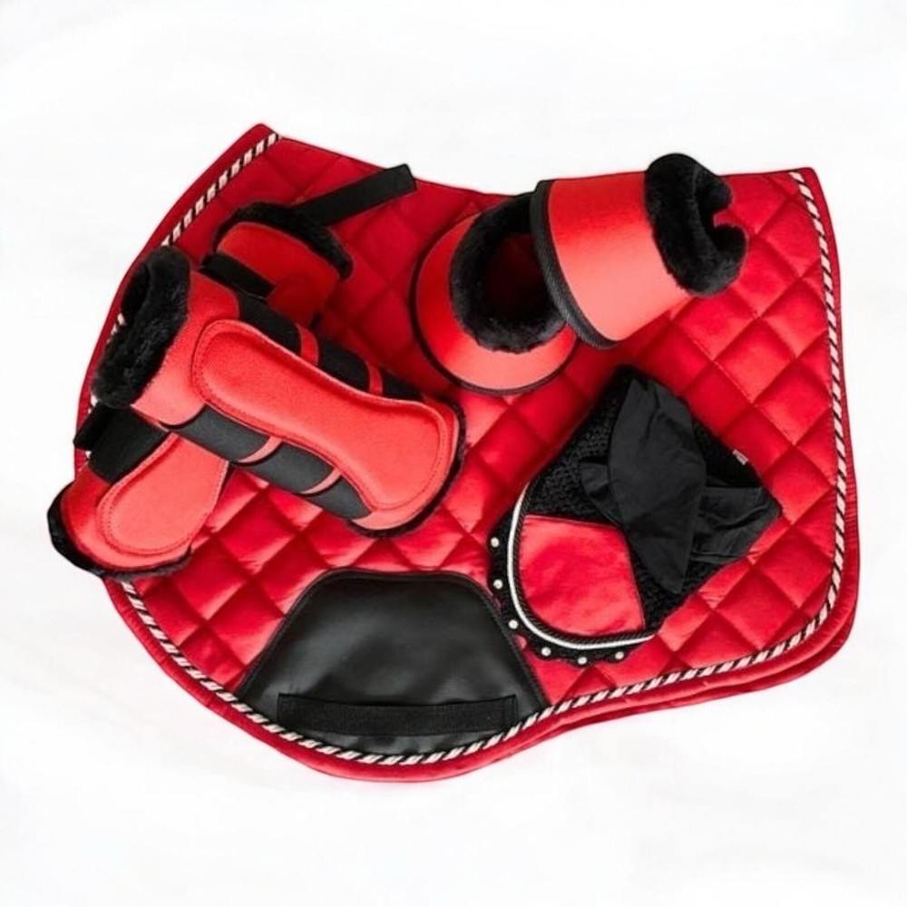 Equestrian Saddle Pad Set including Fly Veil - Brushing Boots - Bell Boots