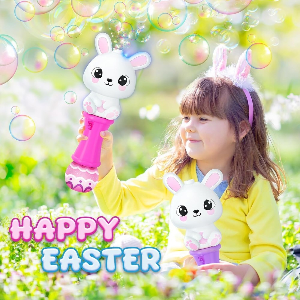 2 Pack Easter Bunny Bubble Wand for Kids, Automatic Bubble Machine with LED L...
