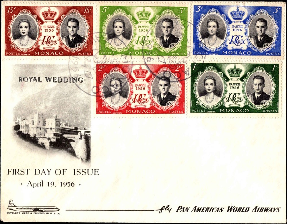 Monaco 1956 Royal Wedding Pan Am FDC Full Set