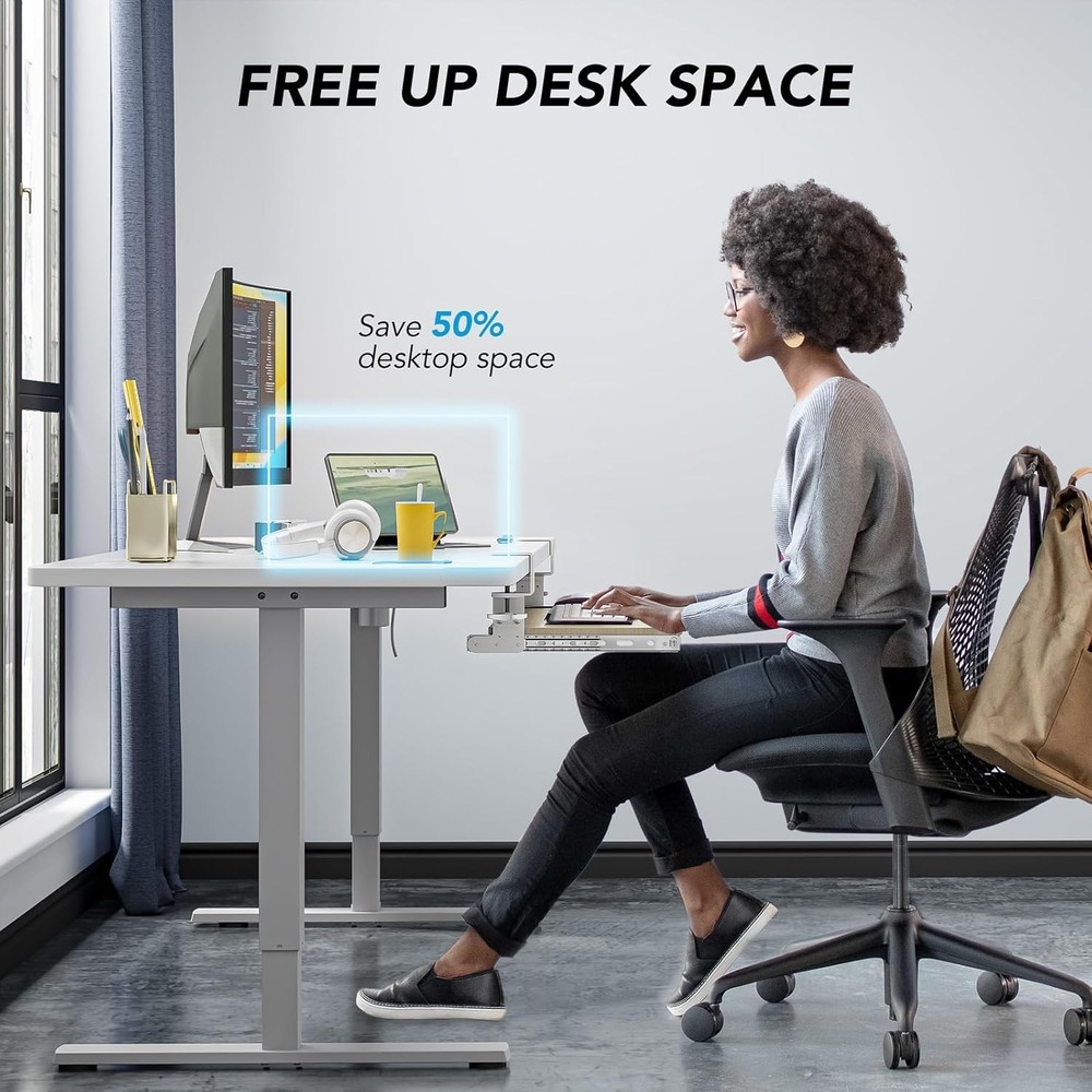 Keyboard Tray Under Desk Pull Out with Extra Sturdy C Clamp Mount System, 27.3"