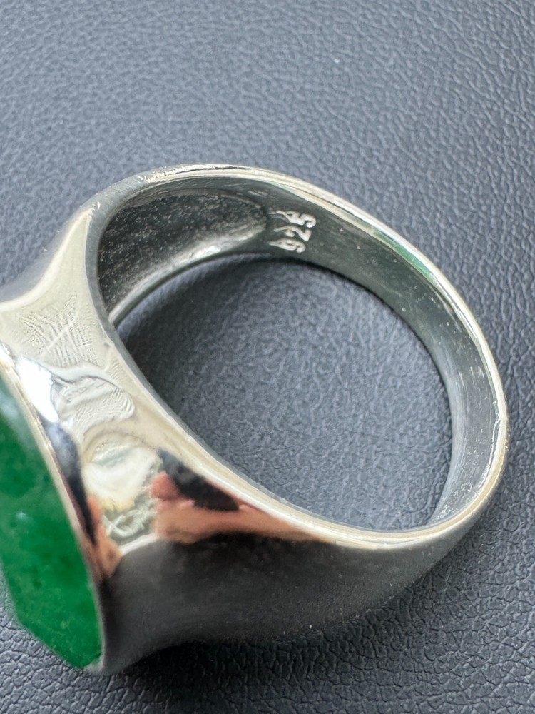 Large 18ct Genuine Emerald Gemstone Mens Real Solid 925 Silver Oval Signet Ring