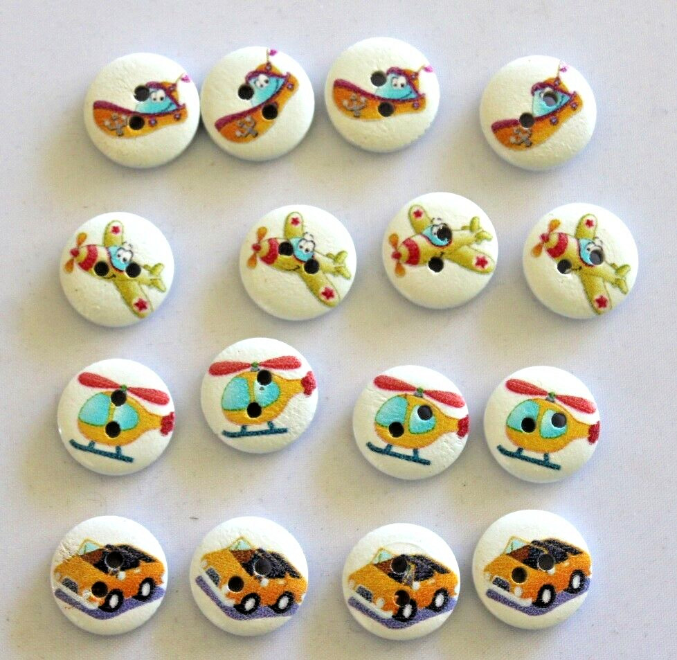 16 x 2  Hole 15mm  Printed  Wooden Buttons
