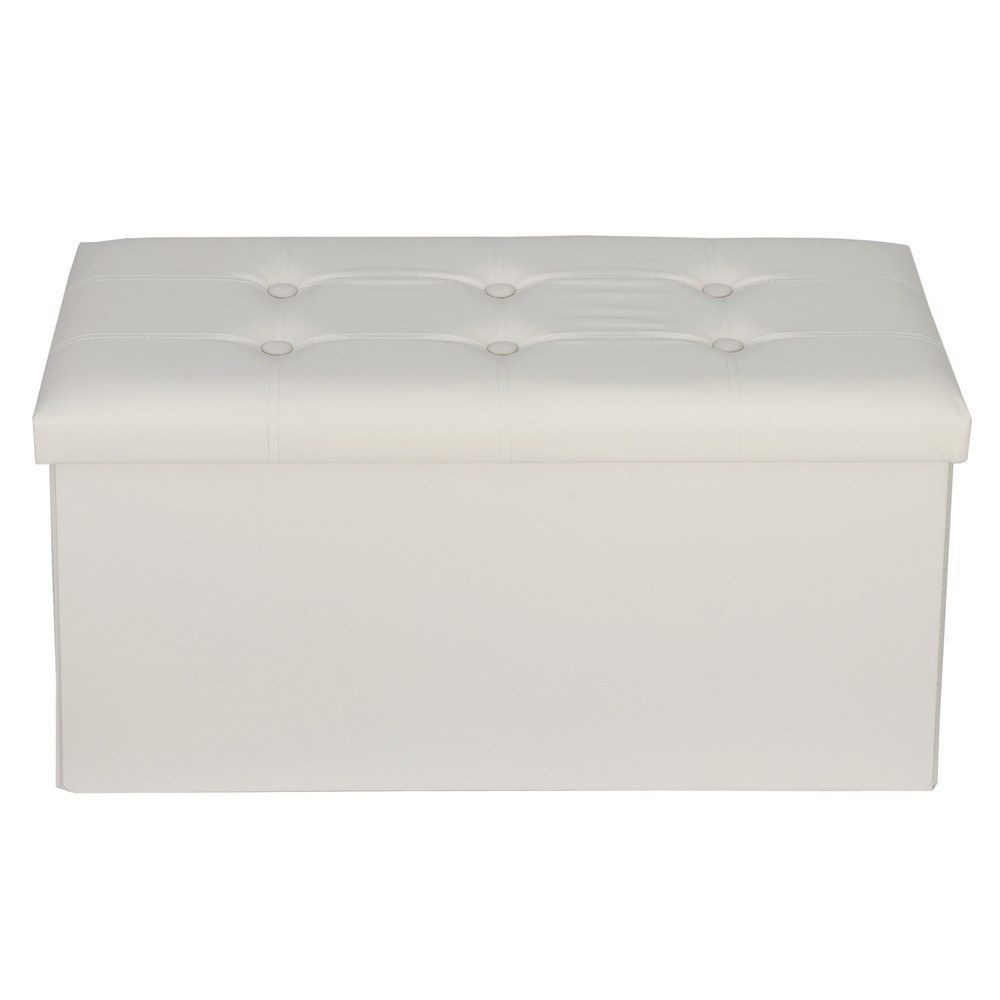 Folding Ottoman Bench Storage Seat White Foot Rest Stools Toy Storage Box