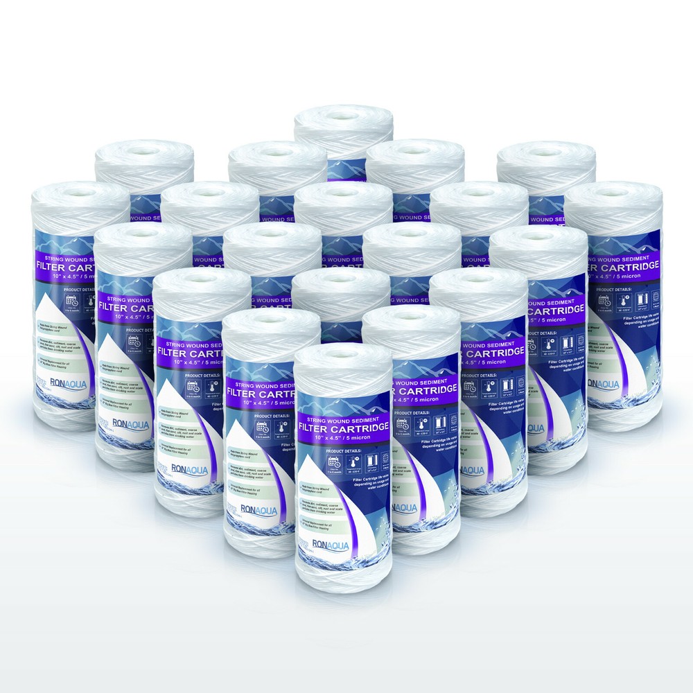 20 High Capacity Wound String Sediment Water Filters 5 Mic Cartridges 4.5 x 10
