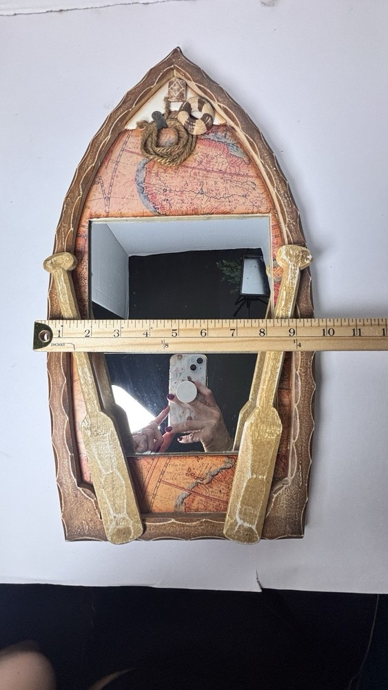 Wooden Row Boat Wall Mirror Nautical Map Home Decor