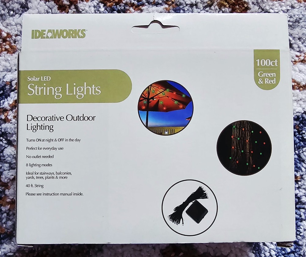 IDEAWORKS Solar LED String Lights 100 lights (Green & Red)