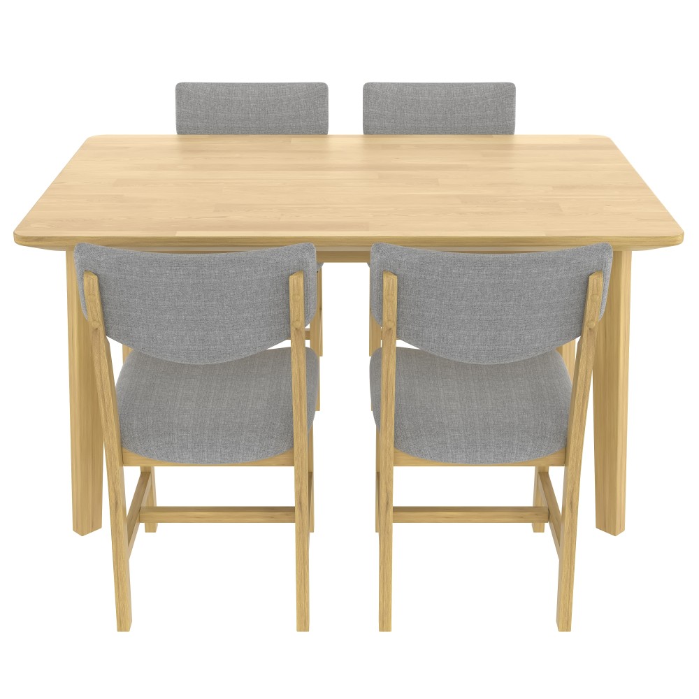 Rustic 5-Piece Dining Set - 1 Solid Wood Table + 4 Upholstered Chairs, Farmhouse