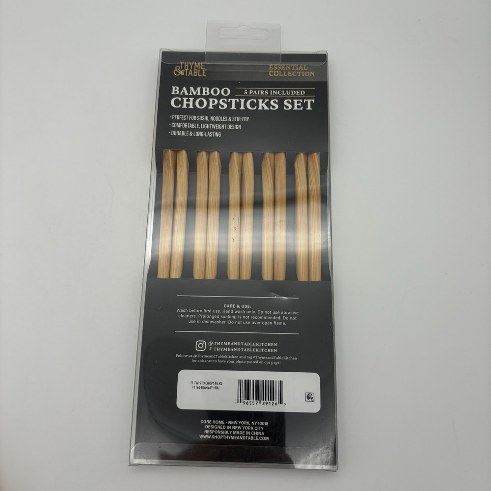 Thyme & Table Essential Collection Twisted Bamboo Reusable Chopsticks Set