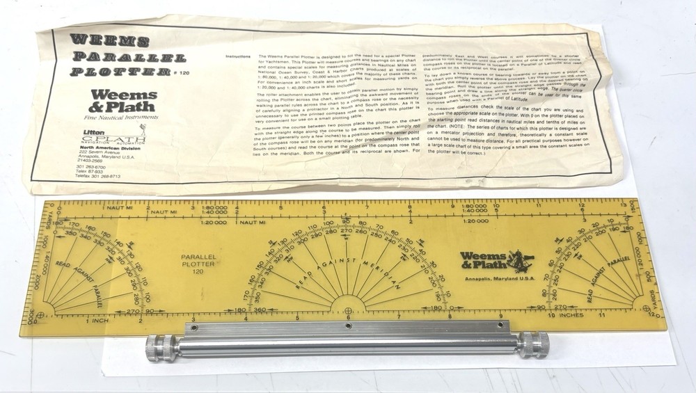 WEEMS & PLATH Nautical PARALLEL PLOTTER Charting Tool #120 Model